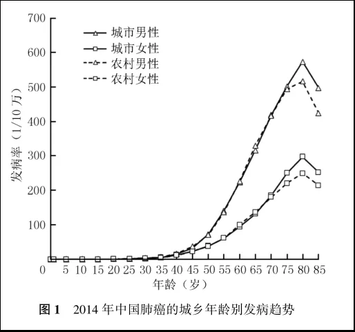 2014中國肺癌的城鄉(xiāng)年齡別發(fā)病趨勢